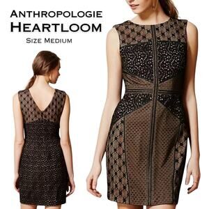 Anthropologie Heartloom Black Sleeveless Lace Topography Sheath Dress Medium